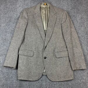 Kuppenheimer Mens Grey Herringbone Tweed Blazer Sport Coat Two Button Jacket